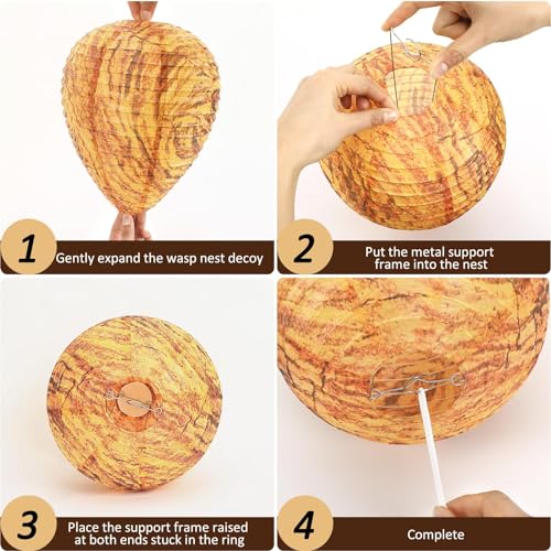 DECYOOL 8 Pack Paper Wasp Nest Decoy Hanging Wasp Nest Stay Away from Wasps Hornets Yellow Jackets(Orange) - Thumbnail 3