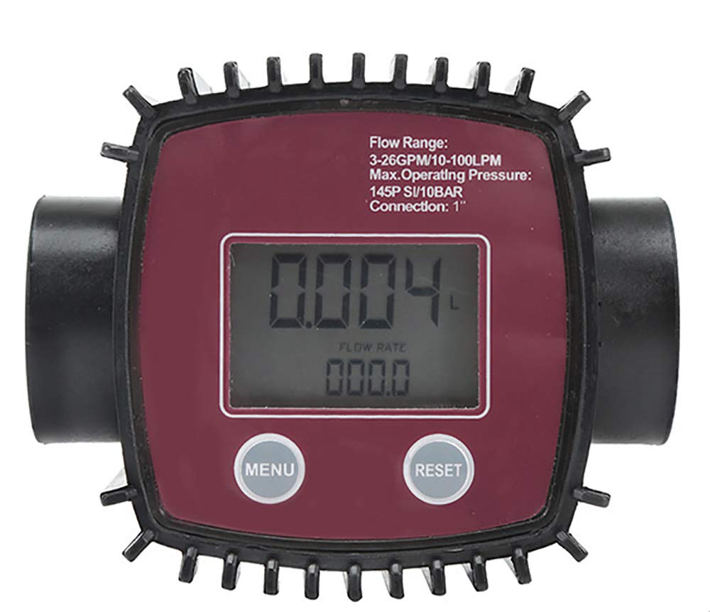 K24 Turbine Flow Meter Electronic Turbine Digital Flowmeters Internal Thread Battery Powered for Chemicals Water Flow Ultrasonic Flow 1 inch Plastic Interface (RED)