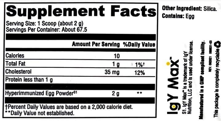 Max GI Control IgY Max Hyperimmune Egg- 67.5 Servings (135 g)