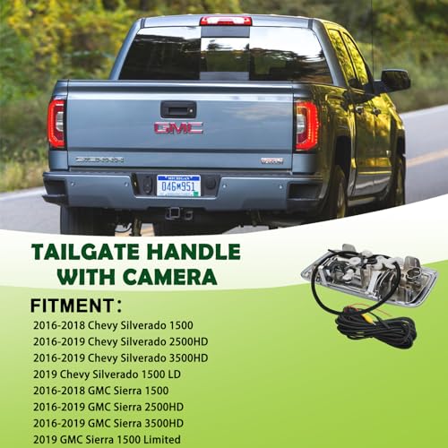 Image of Backup Camera Tailgate Handle Rear View Camera Liftgate Latch Handle with Keyhole Chrome Compatible with 2016-2019 Chevrolet Chevy Silverado GMC Sierra