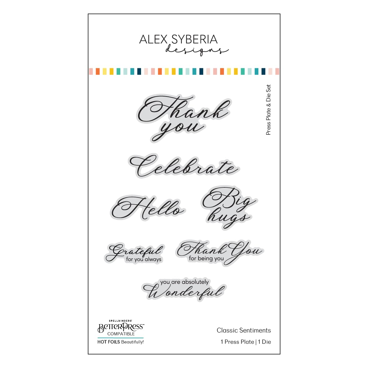 Alex Syberia Designs White Classic Sentiments Press Plate & Die Set,