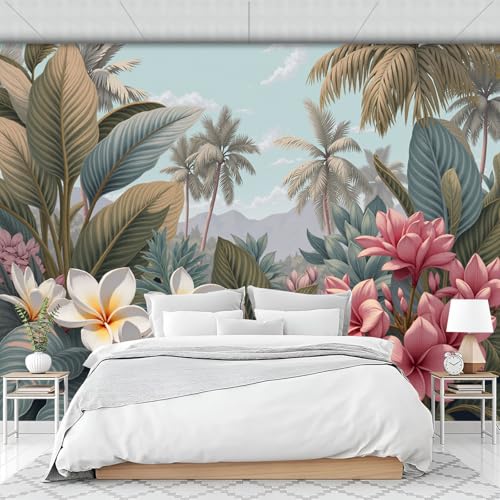 Papier peint forêt tropicale rose grand format pour décoration murale