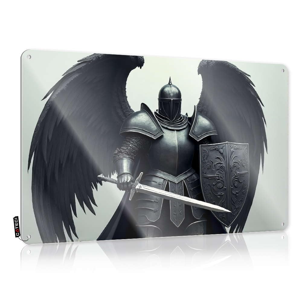 IBWNBBUSN Metal Tin Signs Funny A Knight In Armor With Wings Holds A Sword And Shield. Tin Sign Cave Man Bar Funny Metal Signs Decor(30X40CM)