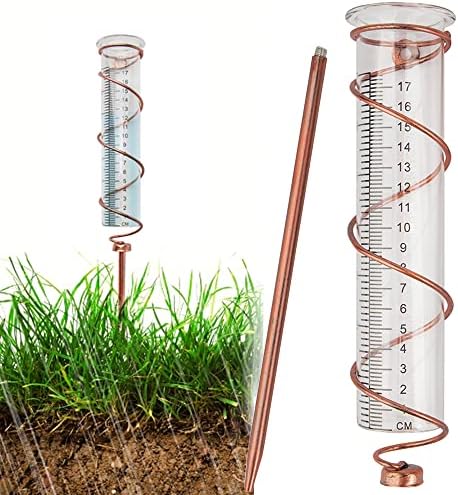 OUHFDS Rain Gauge Outdoor,7" Capacity Upgrade Glass Rain Guage-Detachable Rain Guage with Stake Metal Spiral Sape Accurate Rain Gauge for Yard, Lawn & Garden (m2)
