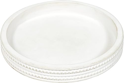 Miniatura 4 de Carah & Cossh Bandeja redonda de madera de 12 pulgadas, bandeja de madera decorativa redonda blanqueada, bandeja decorativa rústica de granja