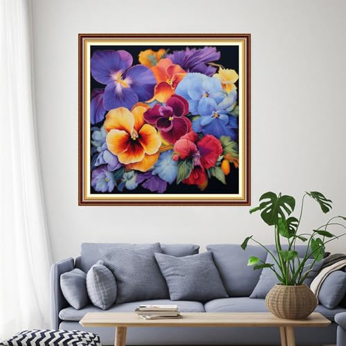 Image of Funchey Stamped Cross Stitch Kits, DIY Cross Stitch Pattern for Adults Beginners Needlepoint Kits Embroidery Kit Arts and Crafts 11CT-Colorful Flowers 18x18 inch