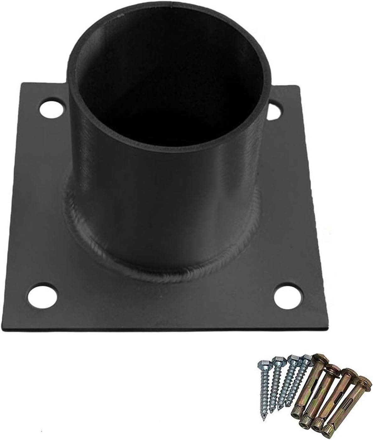 Round Black Anchor Base for Deck Posts, Stainless Steel Closed Bottom Support Bracket for Fence Gate Poles, 100mm Diameter Fixation Poteau.