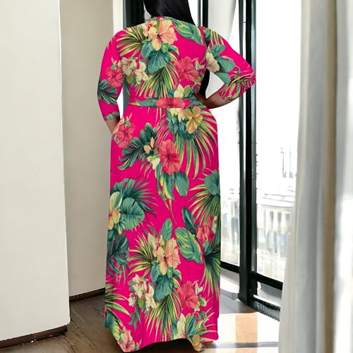 Image of SUZONANA Plus Size Maxi Dresses for Curcy Women Casual Loose 3 /4 Sleeve Long Dress with Belt
