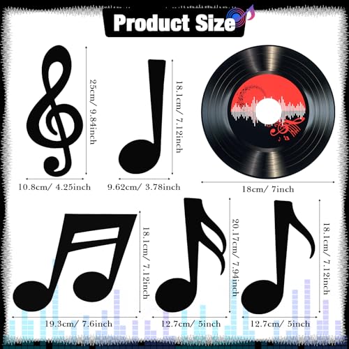 Image of Pasimy 39 Pcs Music Party Decorations Musical Notes Records Bulletin Board Cutouts Rock and Roll Classroom Decor for 1950s 70s 90s Retro Music Birthday Party School Home Wall Decor(Black)