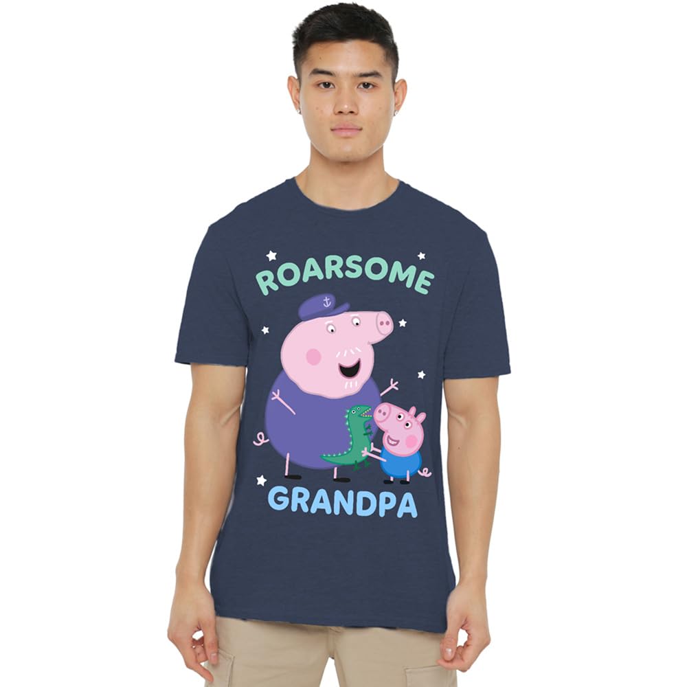 Peppa Pig Tv Roarsome Grandpa Pig Unisex T Shirt, Heather Navy, Large