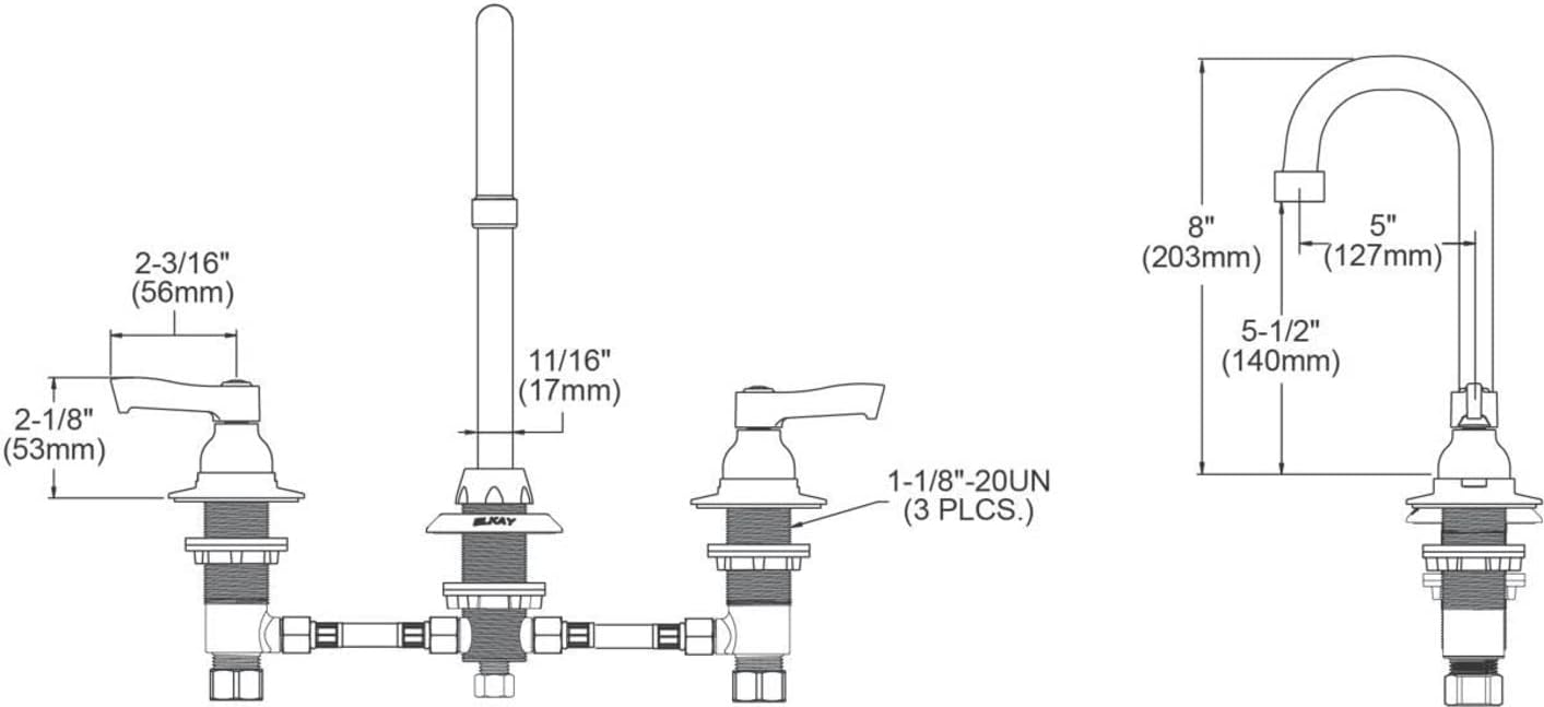 Elkay LK800GN05L2 Chrome Concealed Deck Faucet with 5" Gooseneck Spout and 2" Lever Handles