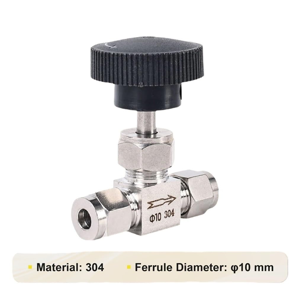 Valvola a spillo regolabile Tipo di compressione della valvola regolabile 304SS, a spillo controllo del flusso servizio idraulico diritta 1 pezz0(10mm)