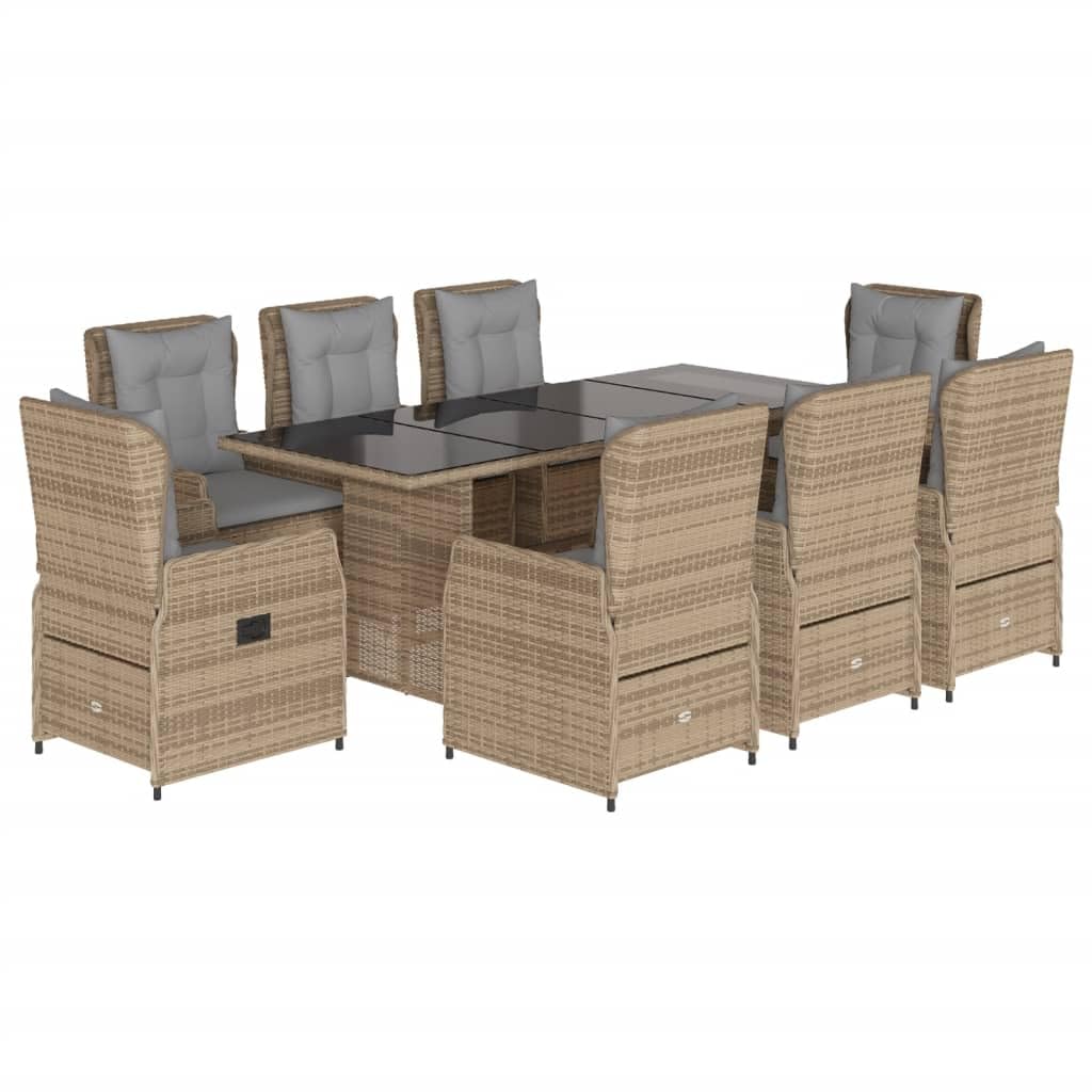 Ensemble à Manger de Jardin et Coussins 9 pcs Beige Poly rotin,Ensemble De Salle À Manger,Salle À Manger Extérieur,Salons De Jardin