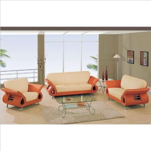 Global Furniture USA Charles Leather Living Room Set in Beige & Orange