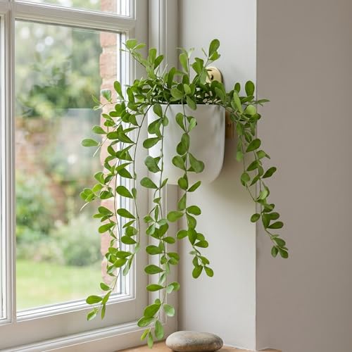 Image of Dekorly 2 Pack Artificial Plants Artificial Hanging Plants Faux Eucalyptus Leaf Greenery Fake Hanging Eucalyptus Plant (Green) (2, Cherry) (2, Green 02)