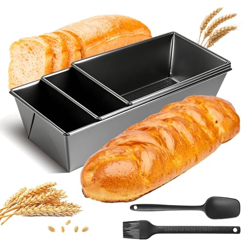 COEWUR 1lb/2lb Loaf Tin Set of 3 - Non-Stick Carbon Steel Baking Pans with Silicone Brush and Spatula for Perfect Banana Bread