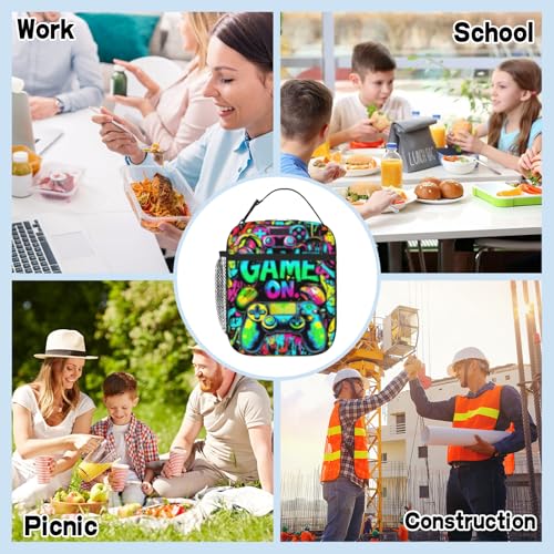 Nebrpio Video Game Lunch Box for Boys Insulated Gamepad Lunch Bag Reusable Cool Game Lunchbox Gaming LunchTote Bag With Adjustable Shoulder Strap For Kids Picnic Travel by Nebrpio - Used condition - Image 7