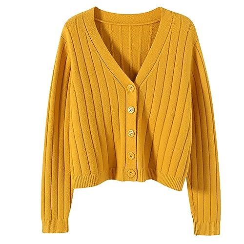 Cardigan en tricot pour femme - Court - Rouge - Manteau en tricot épais élégant - Avec boutons - Col en V - Manches longues - Chaud - Veste de transition, jaune, taille unique Cardigan en tricot pour femme - Court - Rouge - Manteau en tricot épais élégant - Avec boutons - Col en V - Manches longues - Chaud - Veste de transition, jaune, taille unique