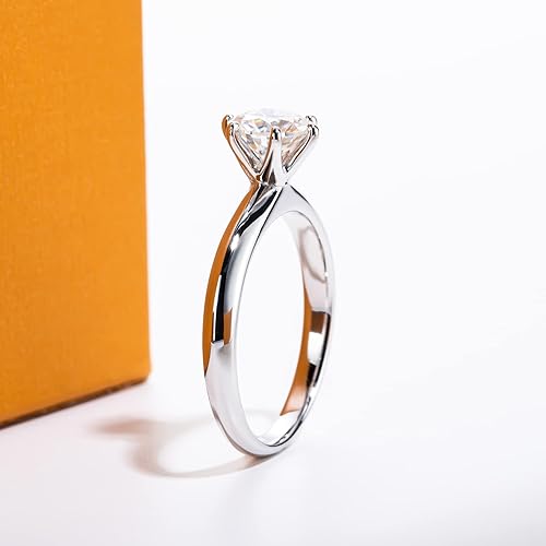 Miniatura 7 de Anillo de moissanita, 0.511.522.53CT redondo de corte brillante de seis puntas, chapado en oro de plata de ley 925, anillos de compromiso de boda