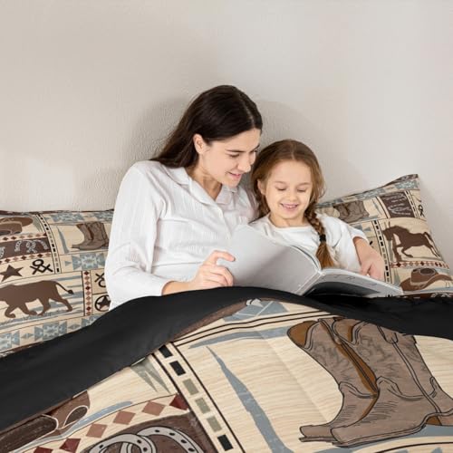 Image of Feelyou Boho West Cowboy Bedding Set Horseshoe Comforter Set for Kids Boys Girls Children Rodeo Cowboy Style Comforter Rural Country Farmhouse Duvet Set Room Decor Quilt Set Twin Size