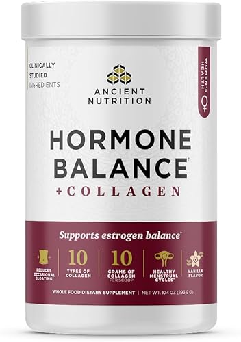 Ancient Nutrition Suplemento en polvo de colágeno y equilibrio hormonal, péptidos de colágeno hidrolizados, ingrediente clínico validado clave para