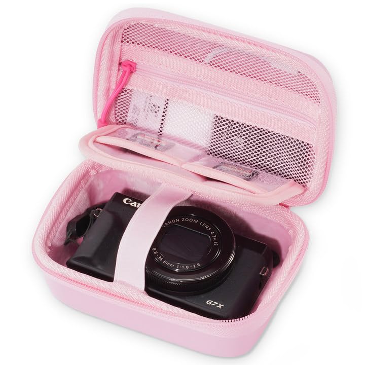Hard Shell Digital Camera Case for Canon G7X Mark III Mark II, Sony Cybershot, PowerShot SX740, Ricoh GR III, Kodak Pixpro, Compact 4K Vlogging Small Cameras Travel Carrying Storage Bag -Pink