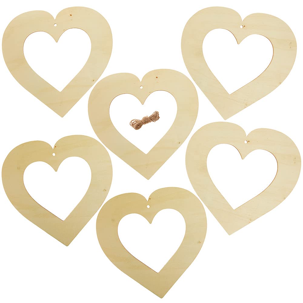 Baker Ross FX500 Couronnes en bois en forme de cœur – Lot de 6, Décorations pour la Saint-Valentin et la fête des mères à faire soi-même.