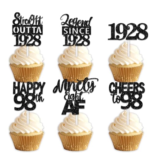 18pcs Black Glitter Dessert Cupcake Pick for Straight Outta 1927 Legend Since 1927 Theme Decor Supplies Men Happy 98th Birthday Party Decoration