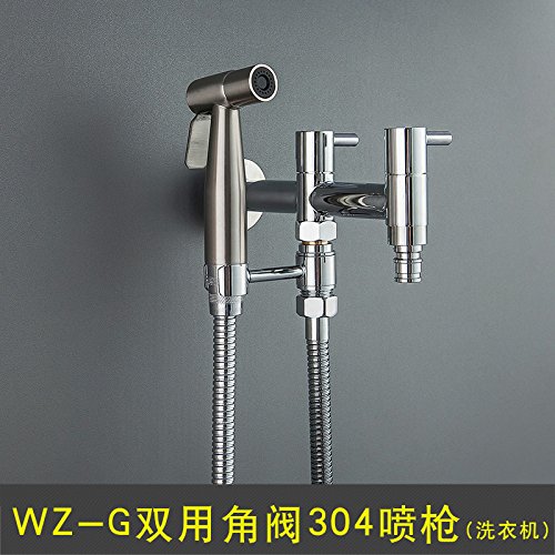 Basin Sink Faucet Bathroom Sink Faucet Bidet Nozzle 304 Stainless Steel Toilet Spray Gun Faucet Set Booster Flushing Body Cleaner Cleaning Butt,Wz-G Dual Angle Valve 304 Spray Gun (Washing Machine)