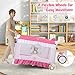 BABY JOY 4 in 1 Pack and Play with Canopy, Portable Baby Playard with Bassinet, Double-Layer Baby Crib, Wheels & Brake, Foldable Baby Girl Pink Princess Bassinet from Newborn to Toddler