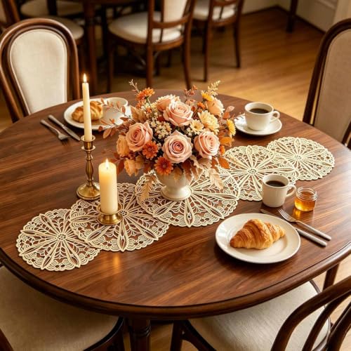 yuboo Small Gold Table Runner 36 Inches Round Hollow Flower Table Runner - image 3
