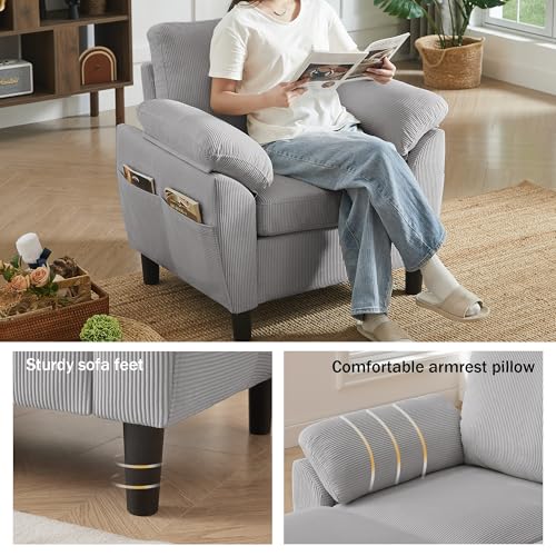 Image of 4 Piece Modern Corduroy Sofa Set, L-Shaped Sectional Couch with Storage Ottoman, Loveseat & Single Arm Chair, Side Storage Pockets, Removable Cushions for Living Room Apartment