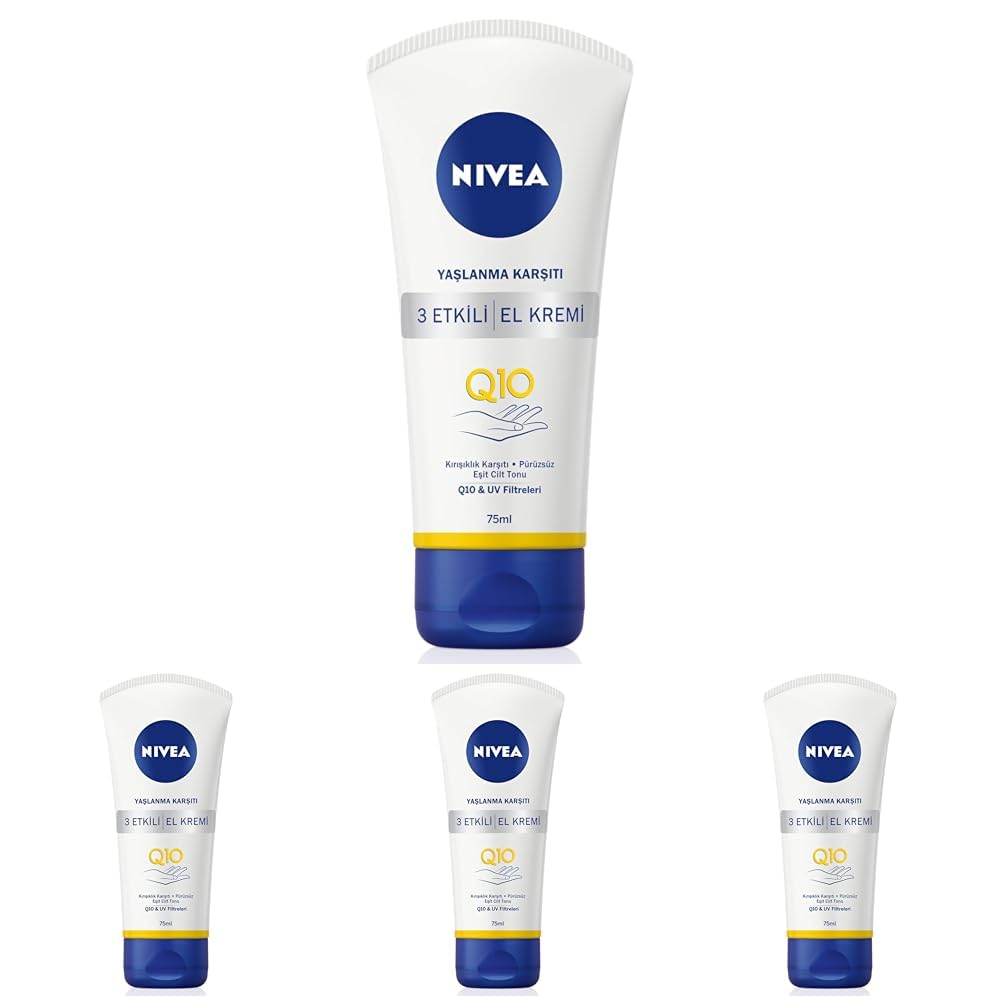 NIVEA Q10 Yaşlanma Karşıtı 3 Etkili El Kremi, 75 ml, Yoğun Nemlendirici (4 paketi)