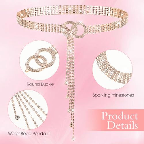 JIEYAO Rhinestone Belt for Women, Sparkle Crystal Waist Chain Belt Adjustable O-Ring Waistband Belt for Jeans Dresses4