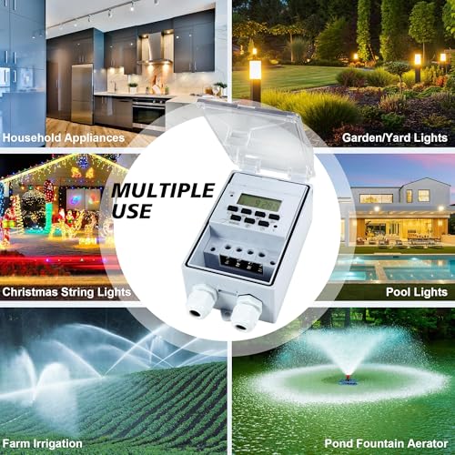 Goldlife Waterproof Programmable Timer Switch for Outdoor Indoor, Heavy Duty KG316T-F Digital Program Timer Controller 20 ON/Off Cycle 7-Day and 24-Hour 40A 110V, for Christmas/Light/Fountain Aerator - Thumbnail 5