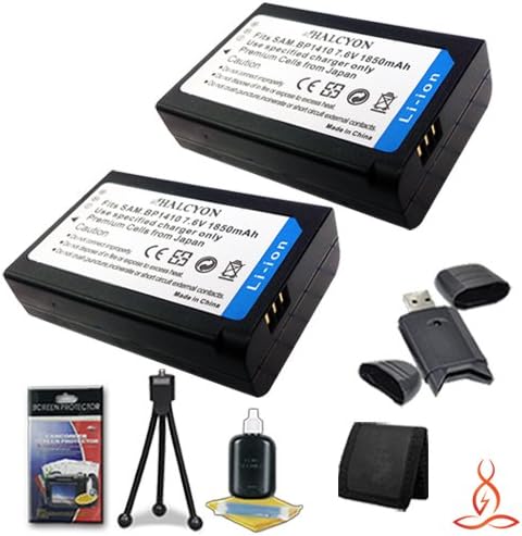 Two Halcyon 1850 mAH Lithium Ion Replacement Battery + SDHC Card USB Reader + Memory Card Wallet + Deluxe Starter Kit for Samsung NX20, NX30, WB2200F Digital Cameras and Samsung BP-1410