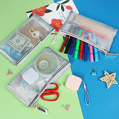 Hrx Package Nylon Mesh Cosmetic Zipper Bags, Metallic Silver Makeup Pouches Travel Organizer Case For Purse Diaper Bag (4Pcs) #TOP5