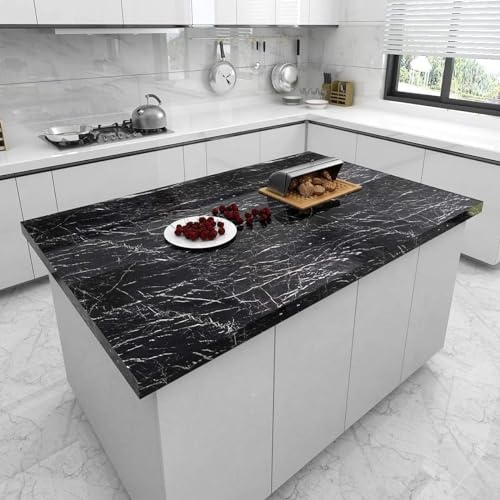 Image of 45 x 600 CM Marble Wallpaper Furniture Kitchen, Cabinets, Almirah, Tabletop, Plastic Table, Wooden Table, Wardrobe, Renovation PVC DIY Self Adhesive Sticker Pearl Black