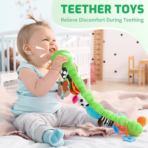 Image of Sumobaby Baby Toys 0-6 6-12 Months, Music Caterpillar Plush Toy with Baby Mirror, Pull String&Crinkle Rattle,Infant Teething Toys,Tummy Time for 0-3-6-12 Month Boys Girls Newborn Gifts (Green-Leaf)
