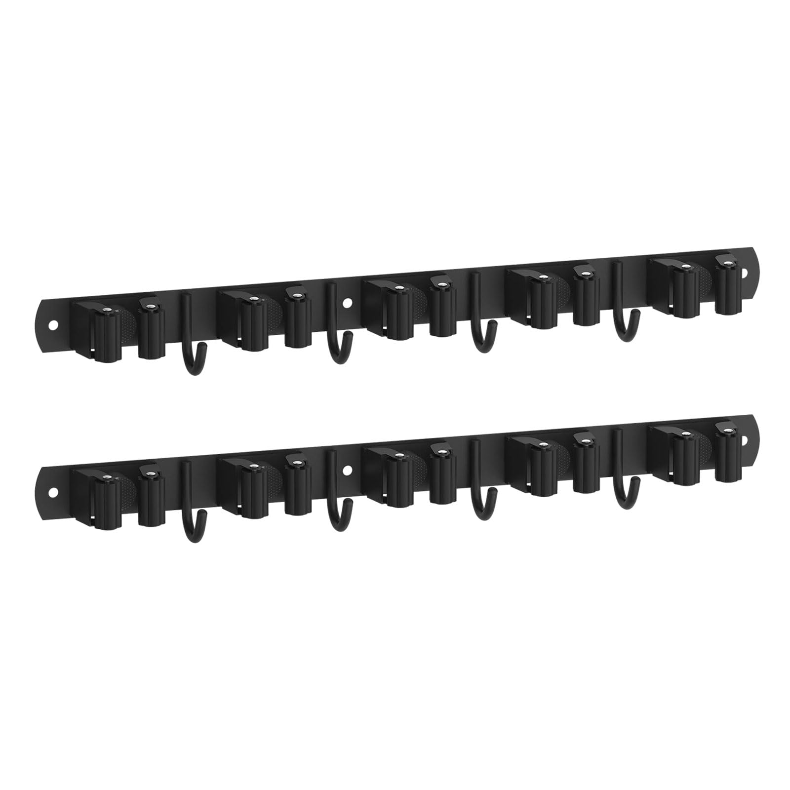 Besenhalterung Wand Selbstklebend - Robuster Metall Besenhalter mit 5 Haken, Aufbewahrungssystem für Kehrzeug/Besen/Mop (Max 13kg, CE) (2)