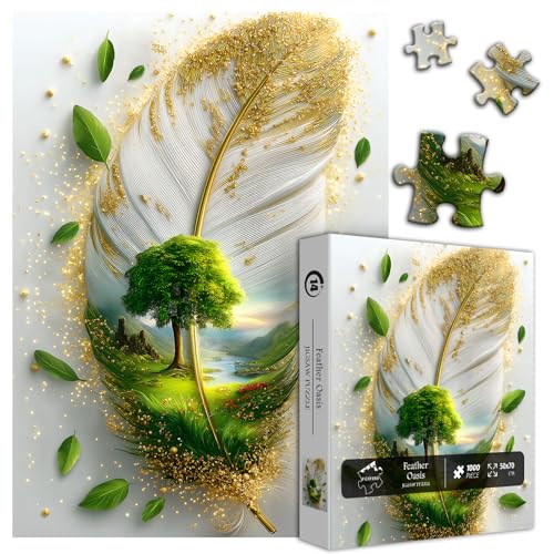 Puzzles Nature Art para adultos 1000 piezas, puzzle de pluma con arte de árbol y paisaje de río, desafiante para adultos miniatura 2