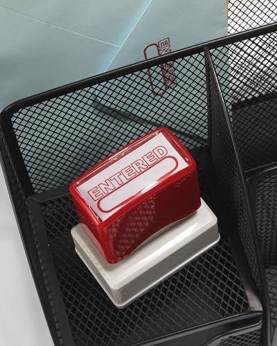 Juqumty Self Inking Business Stamp Entered Pre-Inked Rubber Stamp for Office Use, Easy to Use & Reinkable, Perfect for Office Supplies & Home Use