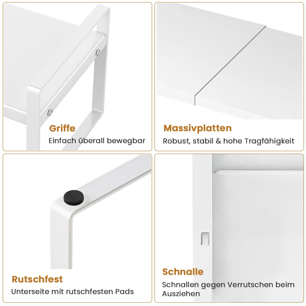 Erweiterbares Schrankregal,36-60cm Küchenregal Arbeitsplatte Organizer, Gewürzregal Küchen Organizer Schrank,Verstellbarer Küchengewürzregal für Küche (Weiß,Breite 21cm)