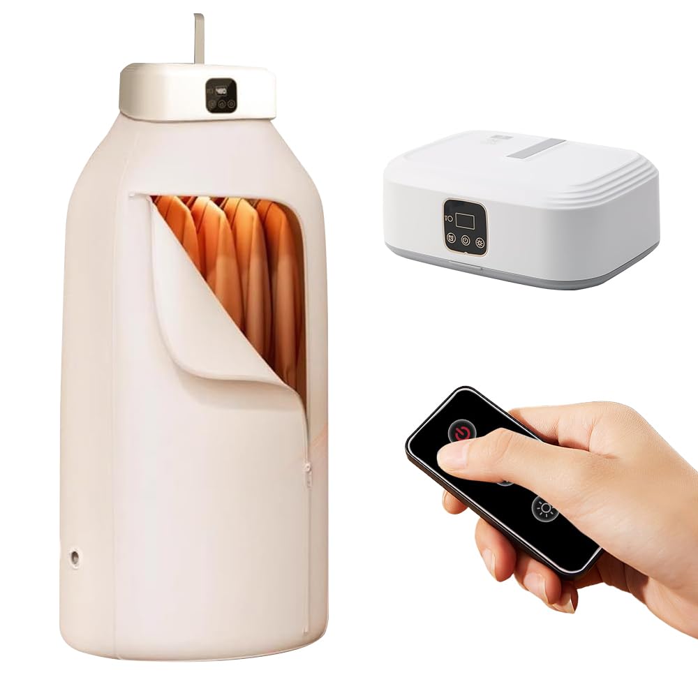 Secadora de Ropa Eléctrica Portátil, 600W Secadora Eléctrica Plegable, Portátil Mini Bomba de Calor Secador con Temporización 1-8H, Mando a Distancia y luz Azul, para Pisos, Hogares