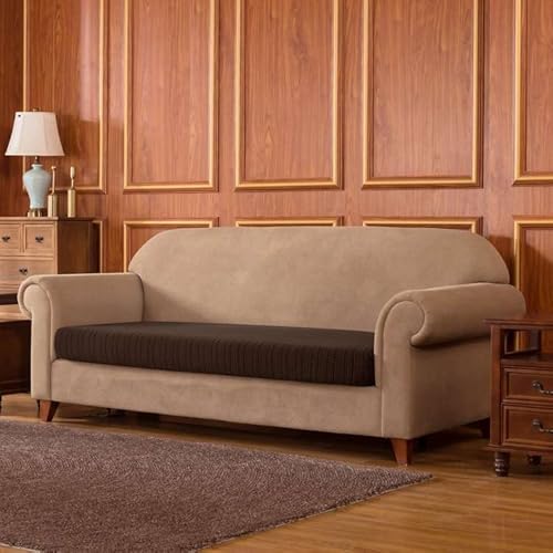 Subrtex Stretch Striped Jacquar Cushion Cover Sofa Seat Cover Striped Jacquar Cushion Slipcover Removable Furniture Protector For Chair Loveseat Couch (2 Seaters, Chocolate) #TOP1