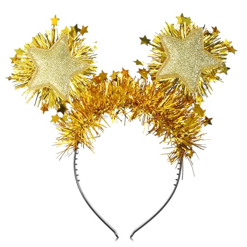 Sparkling Gold Stars Headbands Foil Strips Glitter Tinsel Headband Gold Festive Headband for Birthday New Year Rave Christmas
