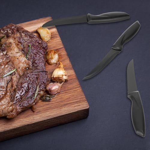 Freyeeti 6 Pezzi Coltelli Da Bistecca, Coltello Da Bistecca Con Bordo Seghettato, In Acciaio Inossidabile, Lavabile Lavastoviglie, Perfetti Per La Cena Di Natale E Le Riunioni Di Capodanno - 6