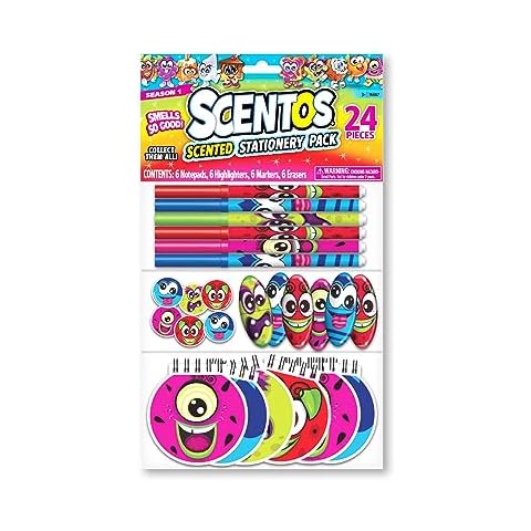 Scentos Scented Stationery 24 Pack (6 notepads, 6 highlighters, 6 Markers, 6 erasers) Scented Stationery Cover