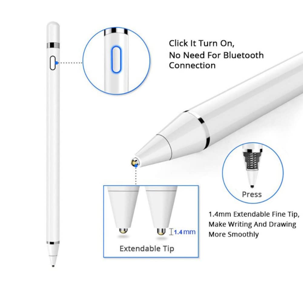 Yctze Penna Stilo Attiva, Penna Touchscreen Universale ad Alta sensibilità, per iOS/per Telefono Android/per Tablet Android/per Tablet Windows, Penna tattile capacitiva(Bianca)