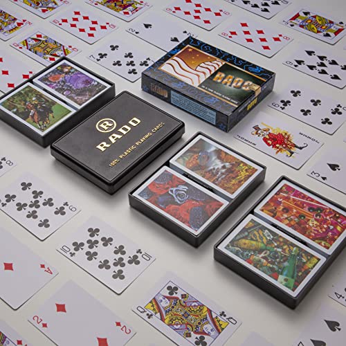 Image of RADO Switzerland Premier Plastic Playing Cards (Set of 12), Bridge Size, Multicolor Cards Packed in Three Piece PVC Containers, Cards for All Ages Used for Card Games, Poker and Rummy